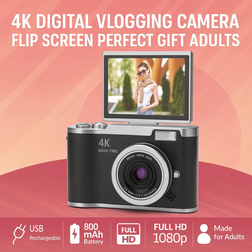 Camera Digital Vlogging 4K Compact Flip Screen Recording