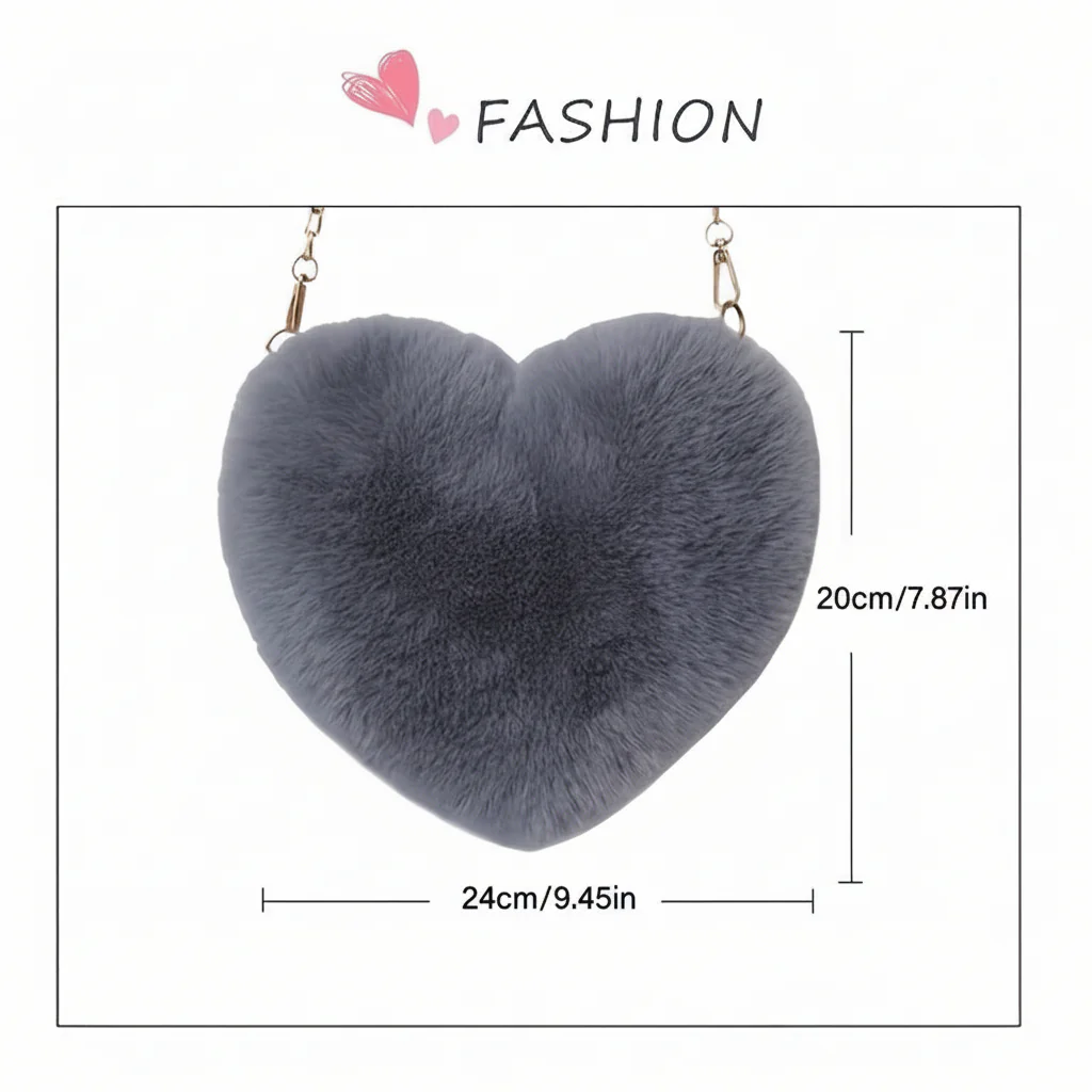 Shoulder Bag Faux Fur Heart Crossbody Chain Purse