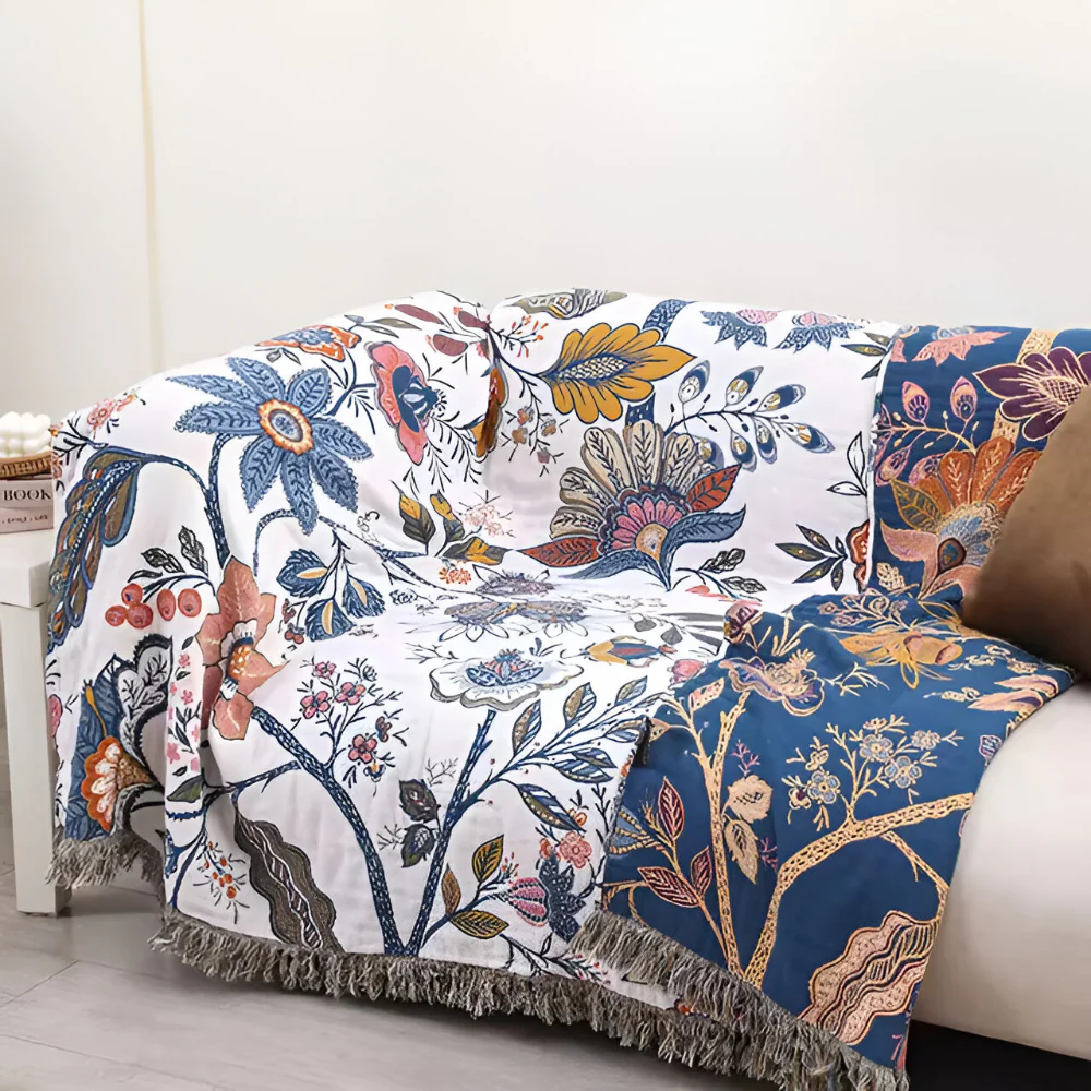 Blanket Throw Floral Reversible Tassel Design