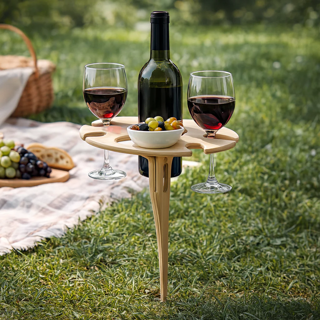 Picnic Table Wine Holder Outdoor Spike Stand Snack Surface