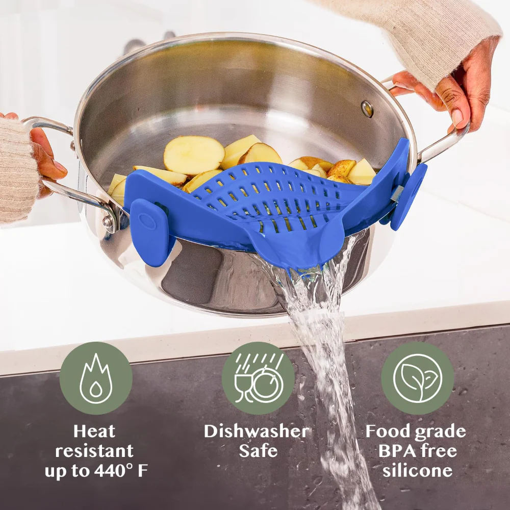 Kitchen Strainer Clip Style Pot Pasta Colander Silicone