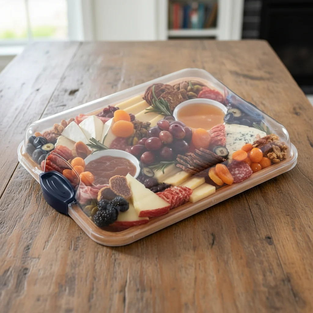 Cutting Board Charcuterie Bamboo Serving Tray Locking Lid