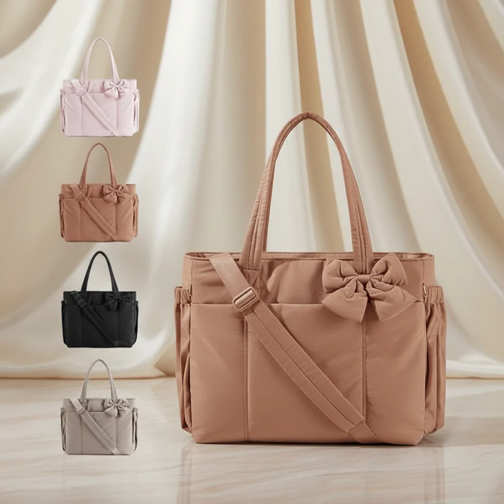 Tote Bag Womens Bow Nylon Shoulder Handbag Work Travel