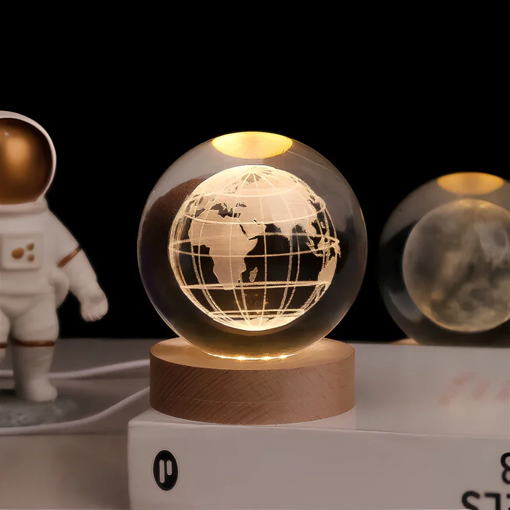 Night Light Crystal Ball 3D Planet Engraved LED Table Lamp