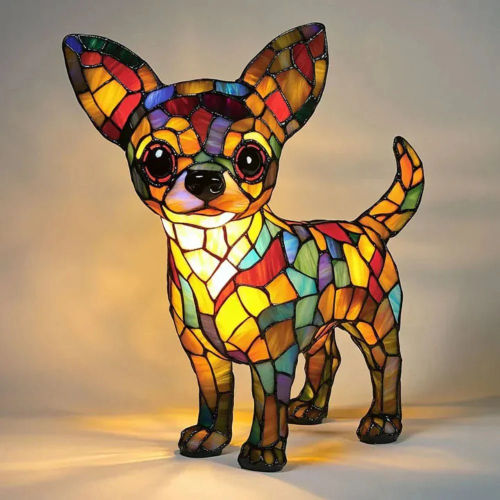 Table Lamp Stained Glass Dog Mosaic Style Animal Light