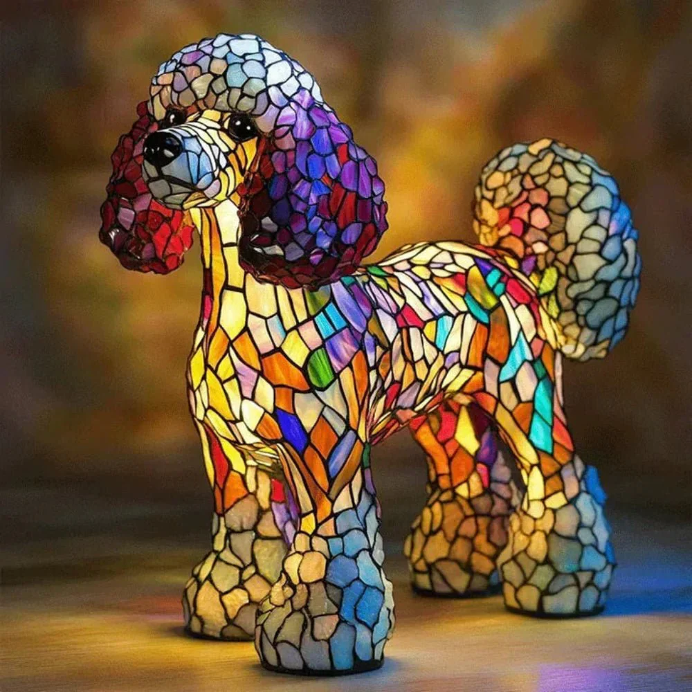 Table Lamp Stained Glass Dog Mosaic Style Animal Light