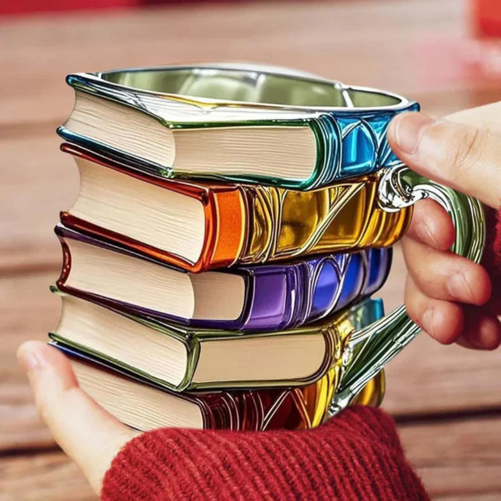 Coffee Mug Glass Book Design 3D Style Literary Gift Cup