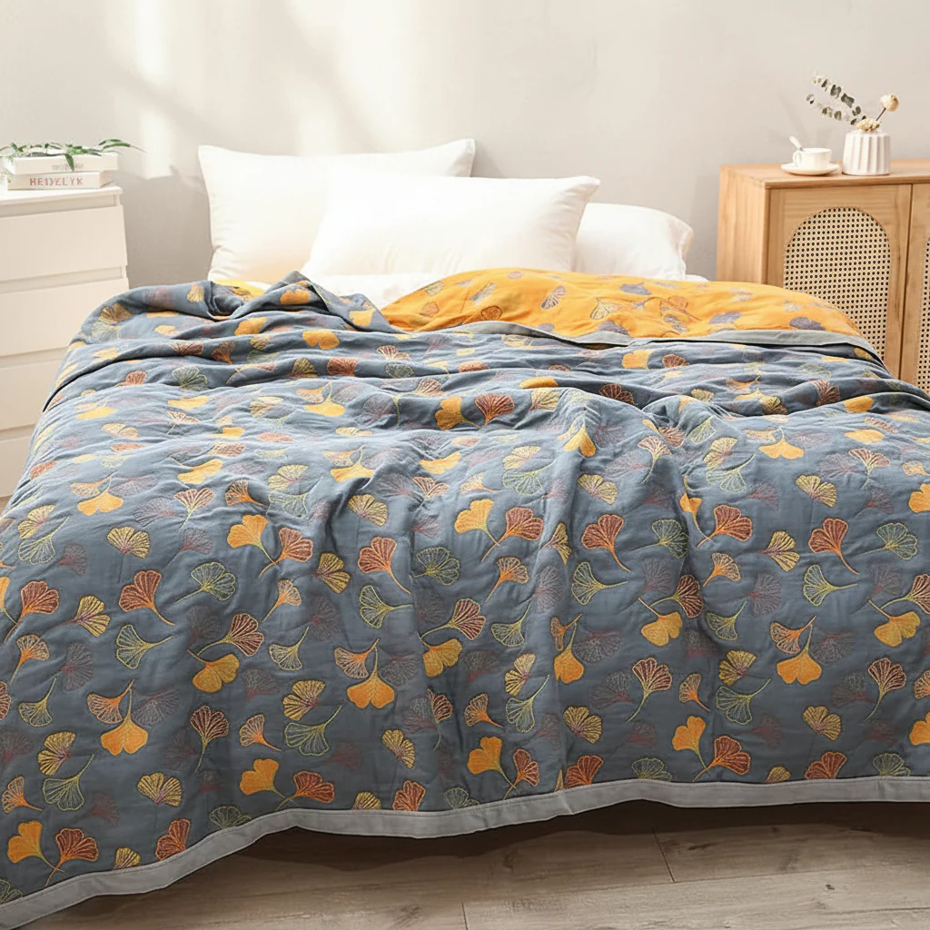 Reversible Throw Blanket Elegant Leaf Pattern Cozy Decor