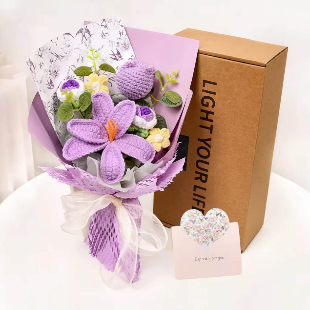 Flower Bouquet Knitted Tulip Home Display Decor