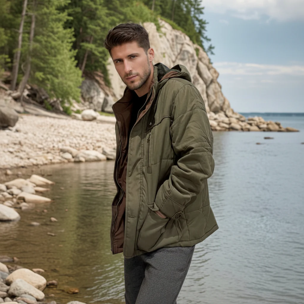 Men Winter Jacket Hooded Lined Parka Coat Windproof Insulated