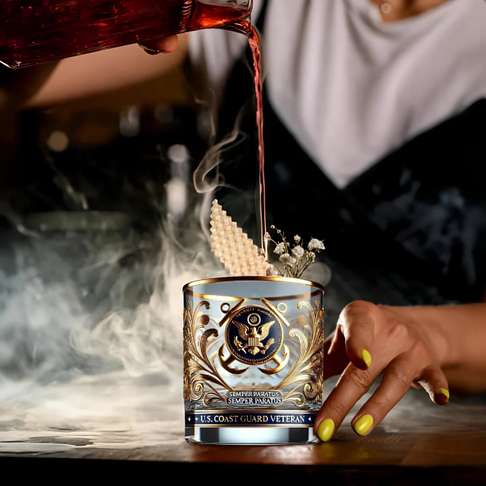 Whiskey Glass Military Veteran Gold Embossed Display Drinkware