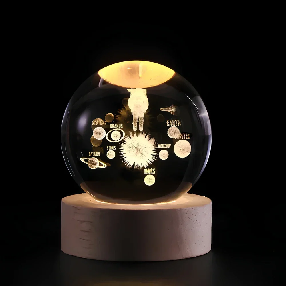 Night Light Crystal Ball 3D Planet Engraved LED Table Lamp