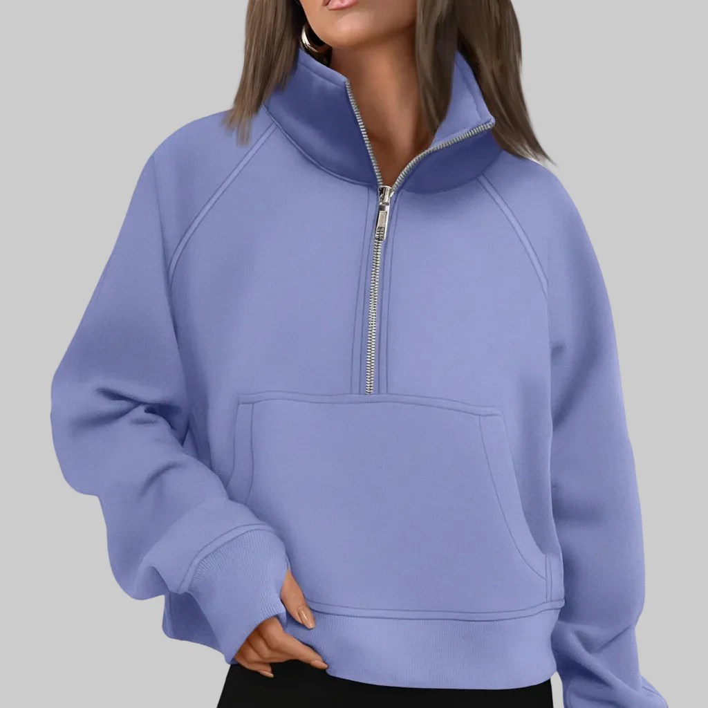 Cozy Sweatshirt Half Zip Fleece Cropped Pullover Women