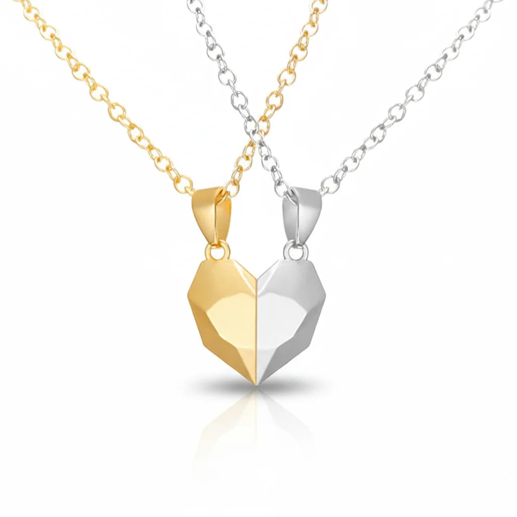Necklace Couple Magnetic Heart Electrocardiogram Pendant Set