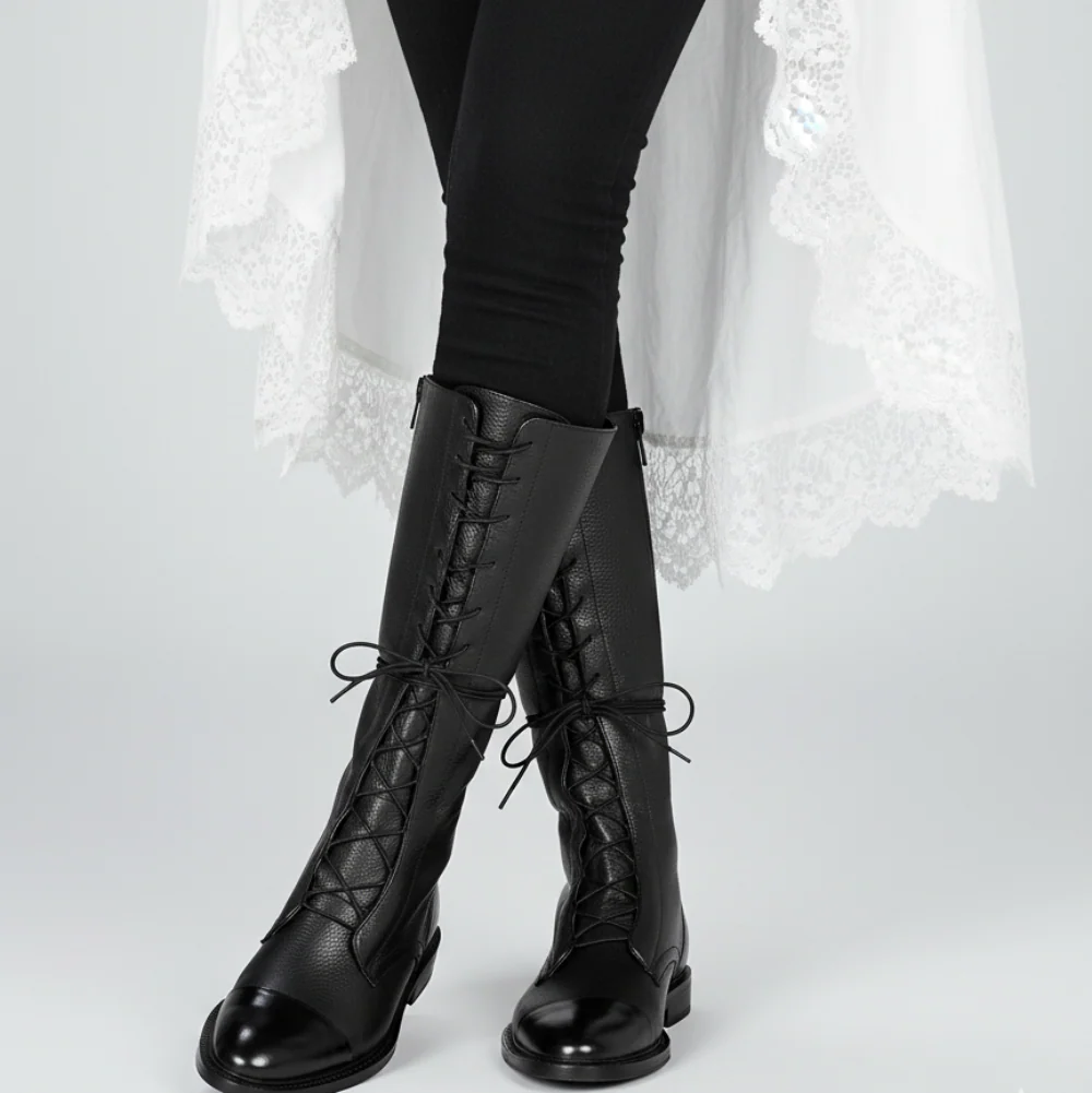 Women Ankle Boots Lace Up Leather Dress Booties