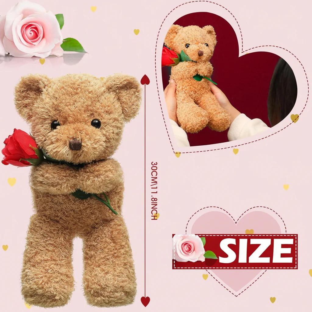Plush Toy Valentine Bear Soft Rose Holding Stuffed Animal Gift