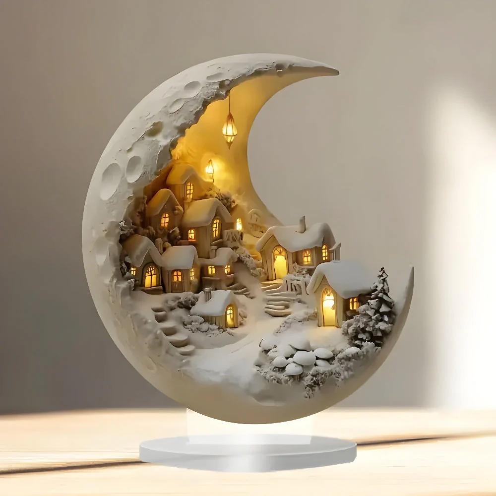 Home Decor Moon Light Acrylic Village Scene Tabletop Accent