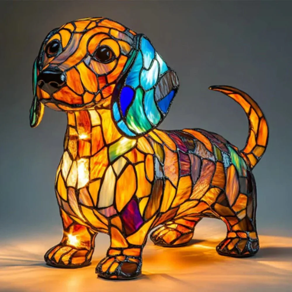 Table Lamp Stained Glass Dog Mosaic Style Animal Light
