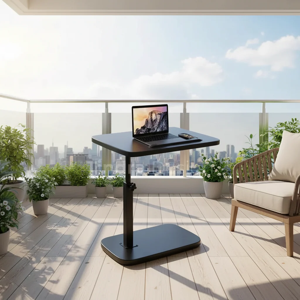 Side Table Adjustable C Shaped Walnut Laptop Sofa Table