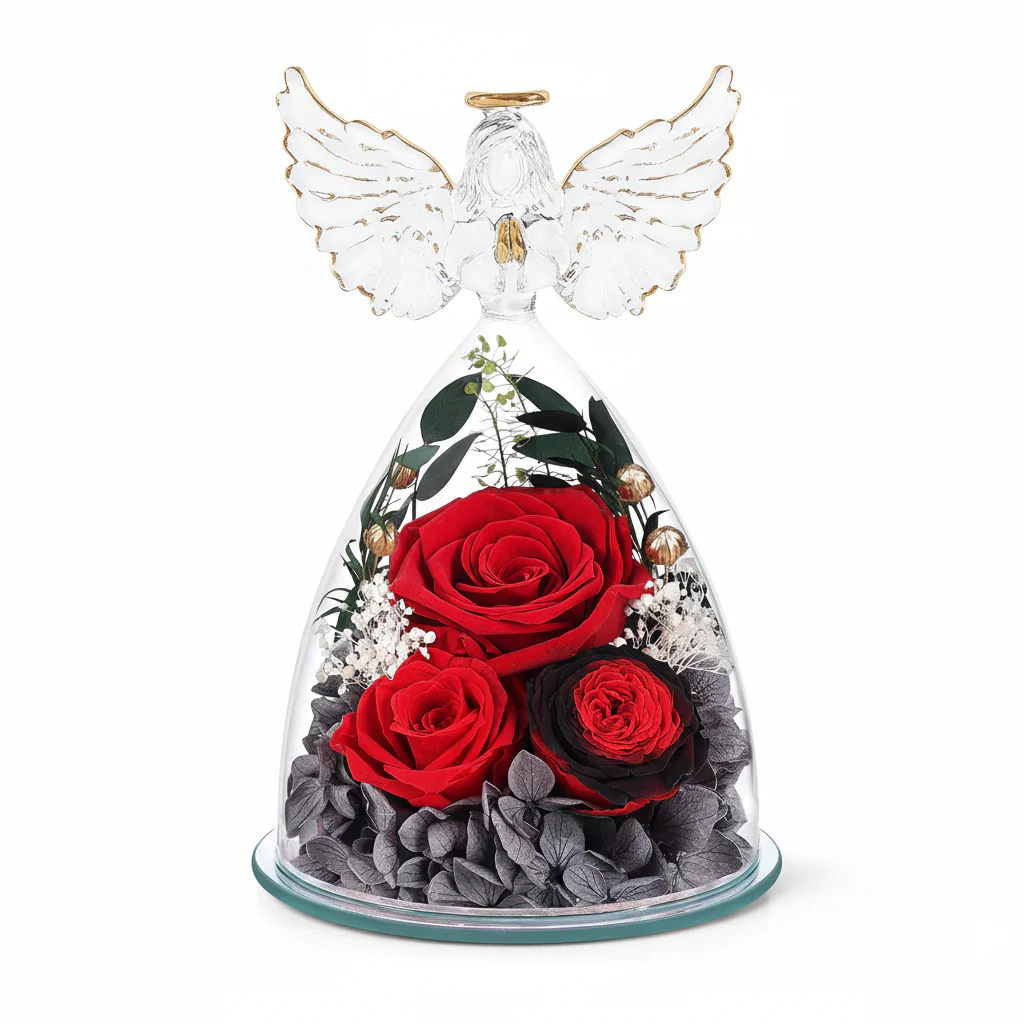 Flower Gift Glass Dome Preserved Rose Angel Light Display