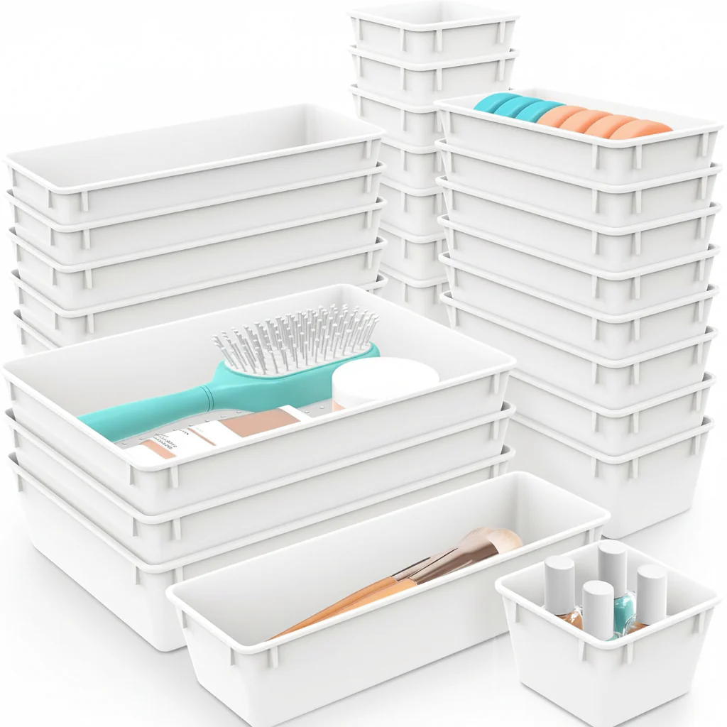 Drawer Organizer Plastic Storage Trays Set Kitchen Office Bathroom