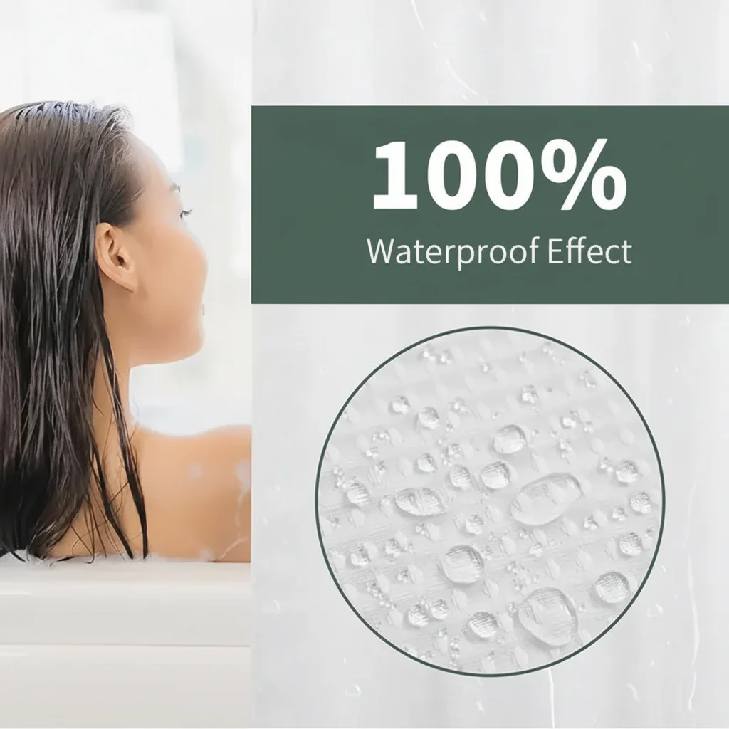 Shower Curtain Waffle Fabric Geometric Double Layer Bathroom Set