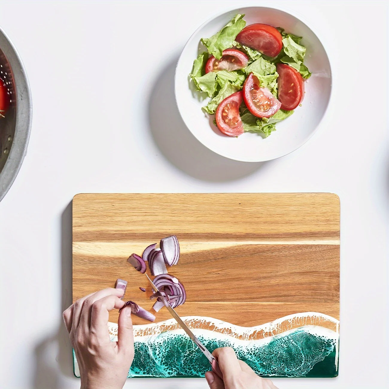 Wave Resin Cutting Board | Ocean-Inspired Acacia Wood Cheese & Serving Board