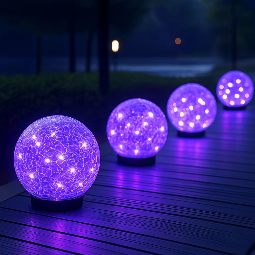 Solar Lights Orb Crackle Glass Sphere Path Accent Outdoor Glow