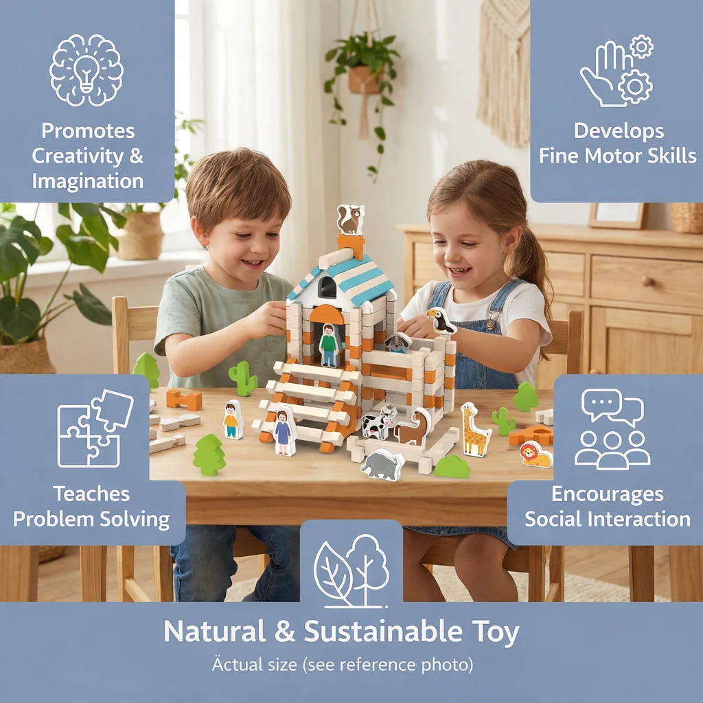 Kids Toys Montessori Wooden Building Blocks Playset