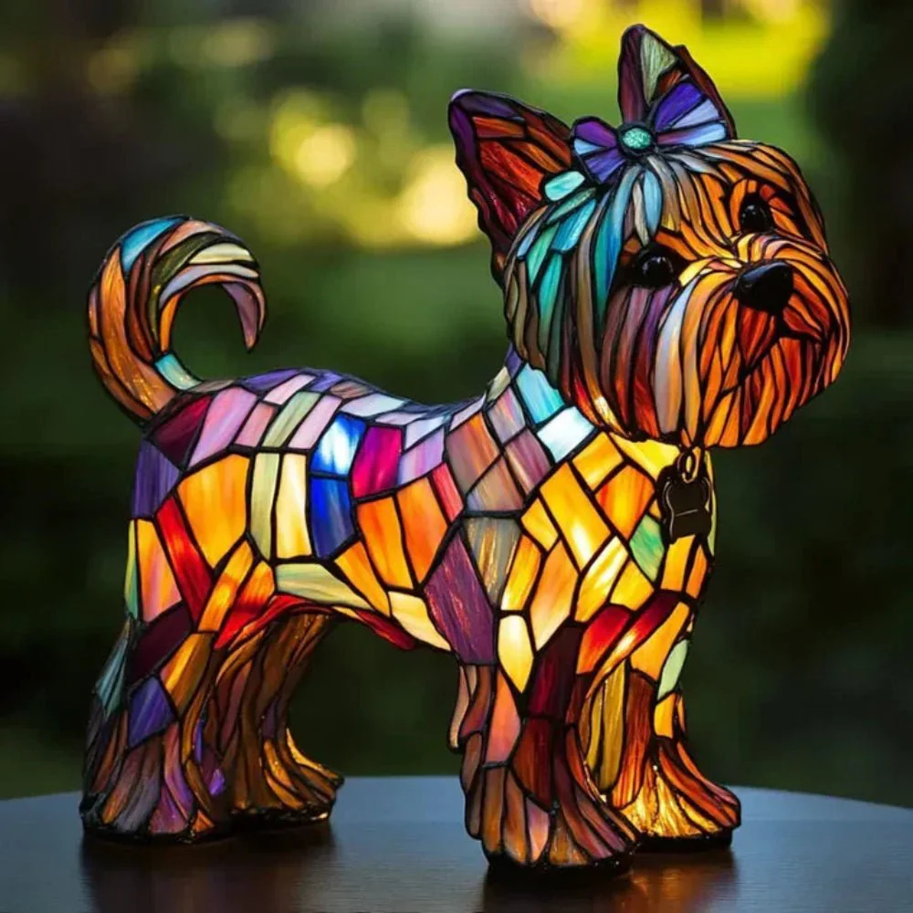 Table Lamp Stained Glass Dog Mosaic Style Animal Light