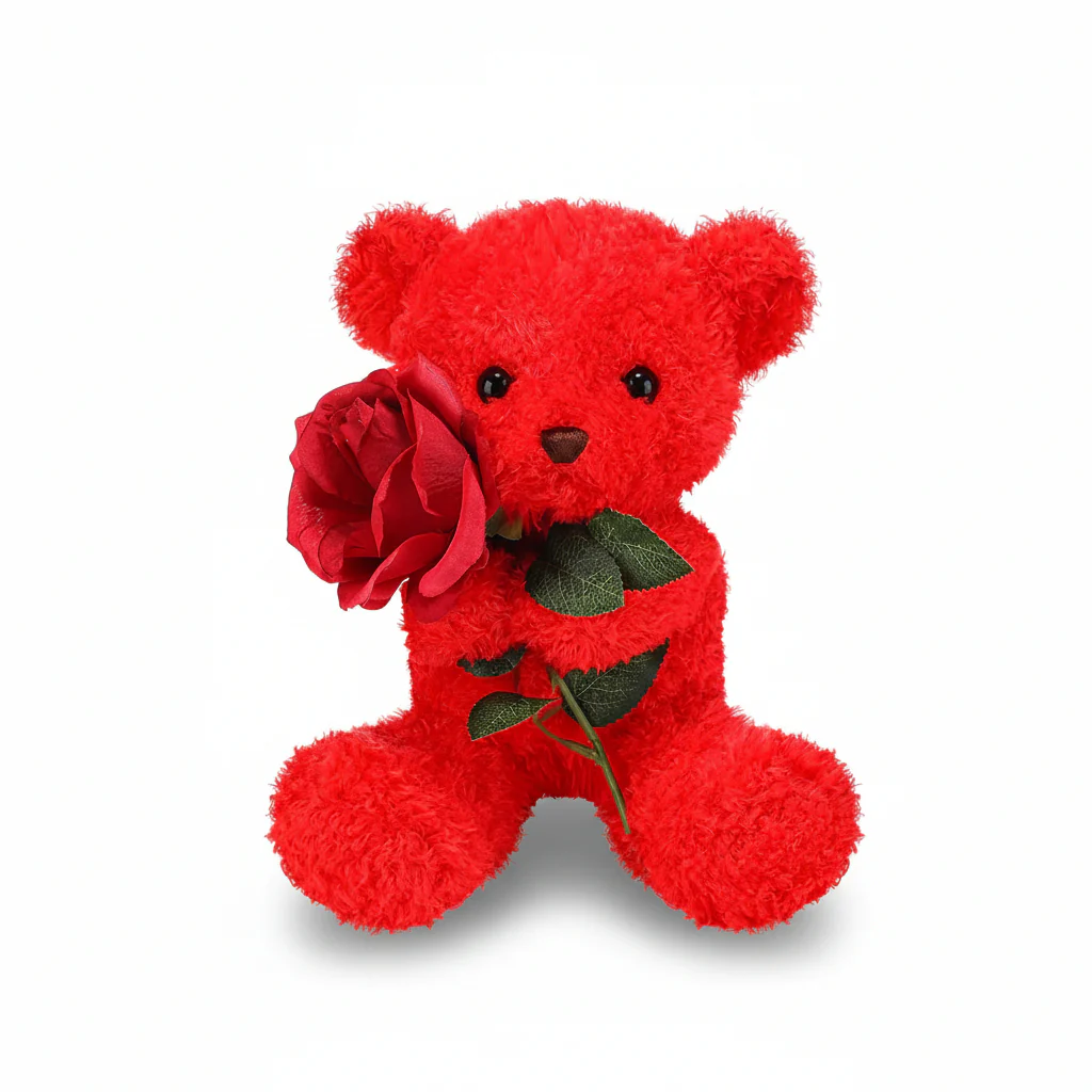 Plush Toy Valentine Bear Soft Rose Holding Stuffed Animal Gift