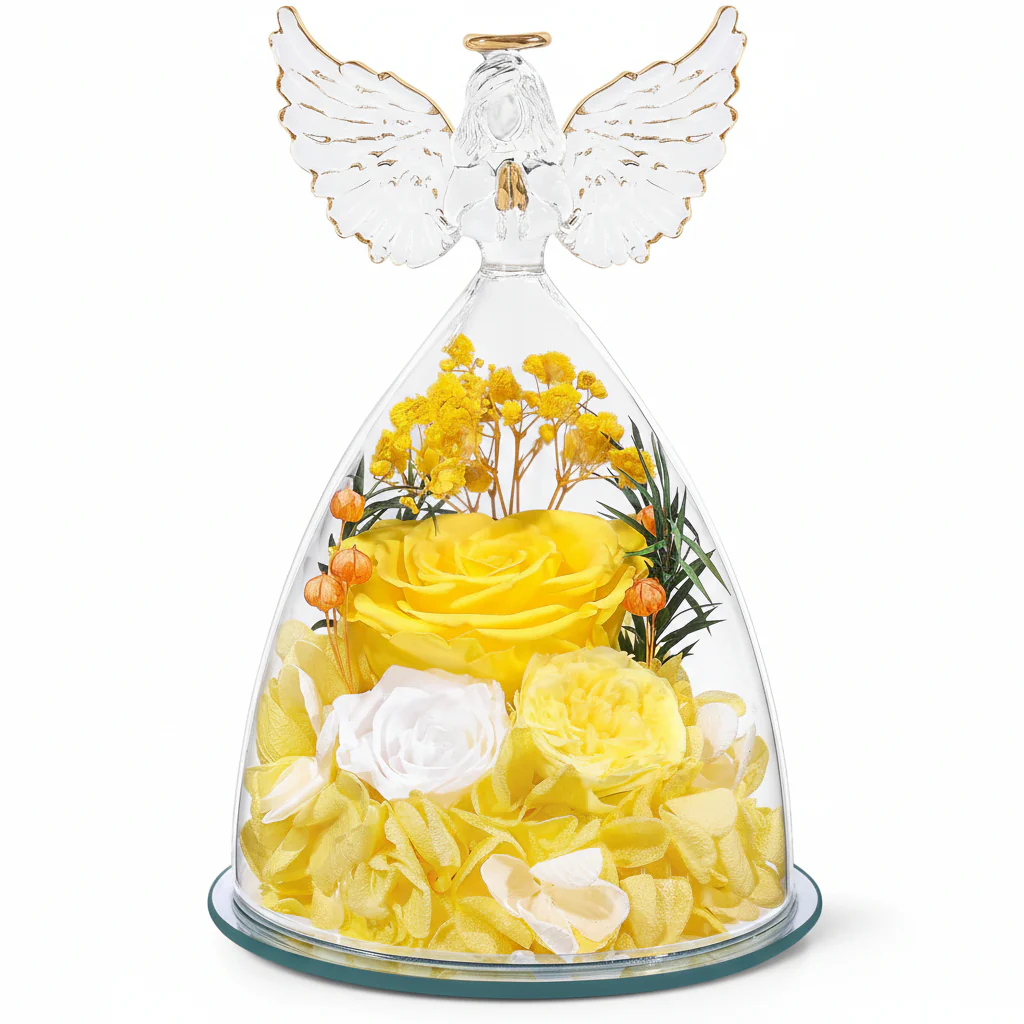 Flower Gift Glass Dome Preserved Rose Angel Light Display