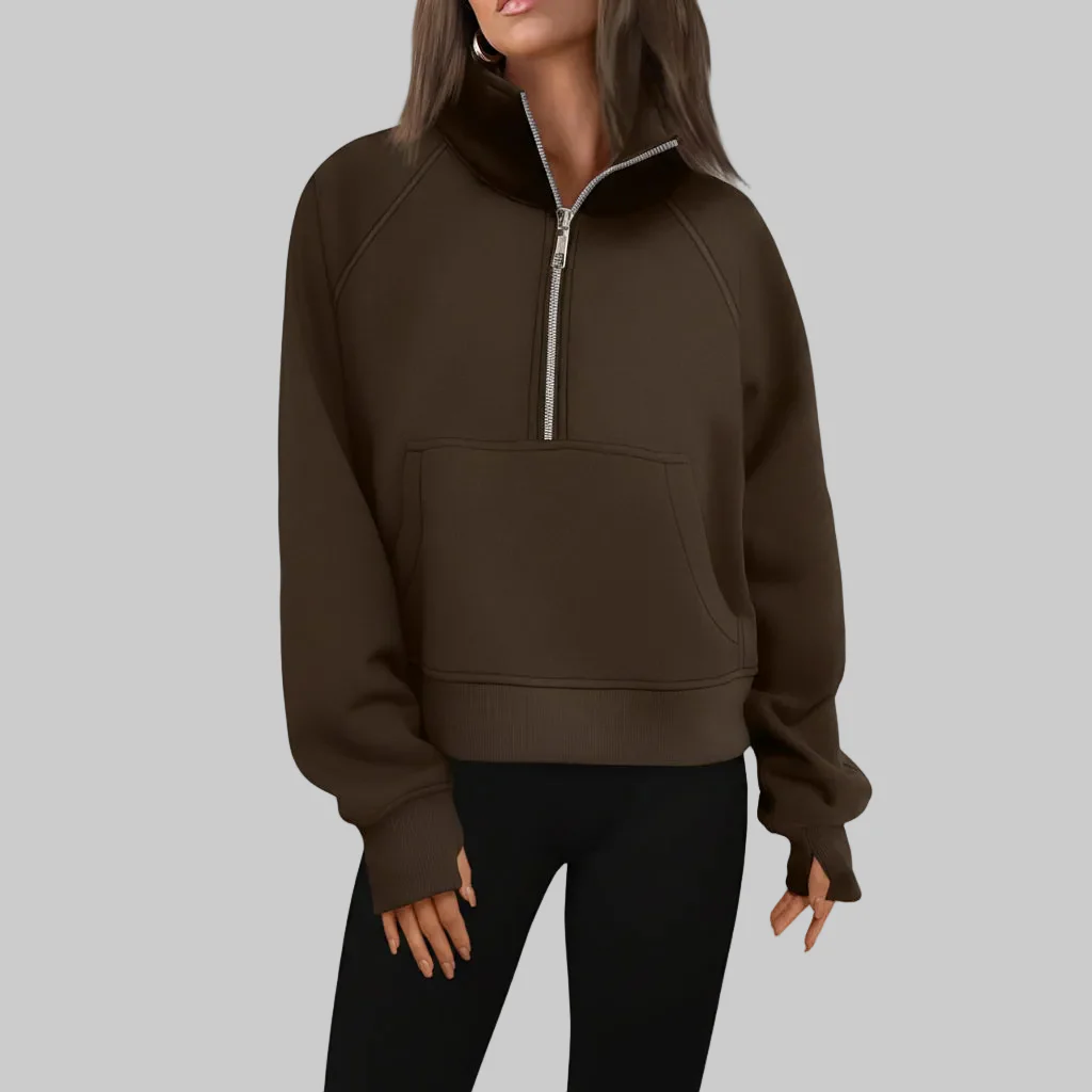 Cozy Sweatshirt Half Zip Fleece Cropped Pullover Women