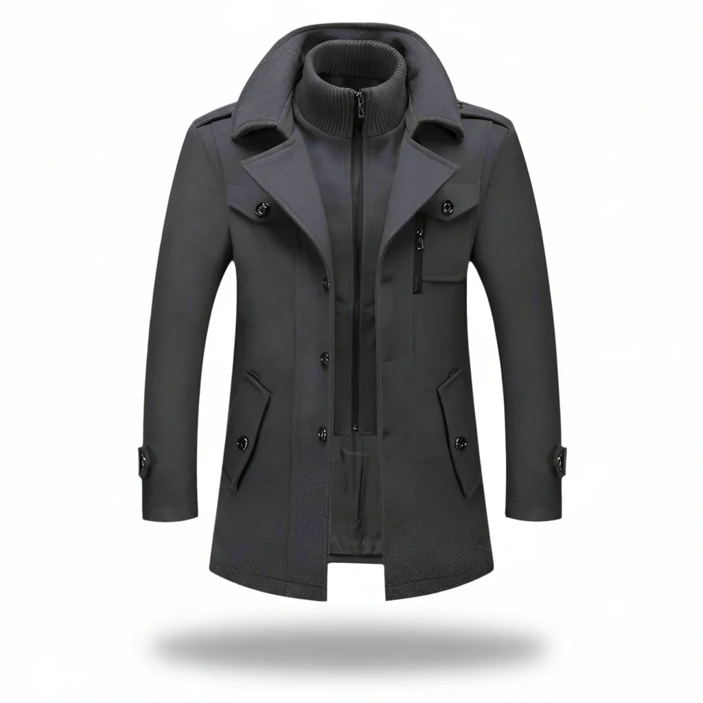 Men Winter Coat Blend Insulated Long Trench Jacket