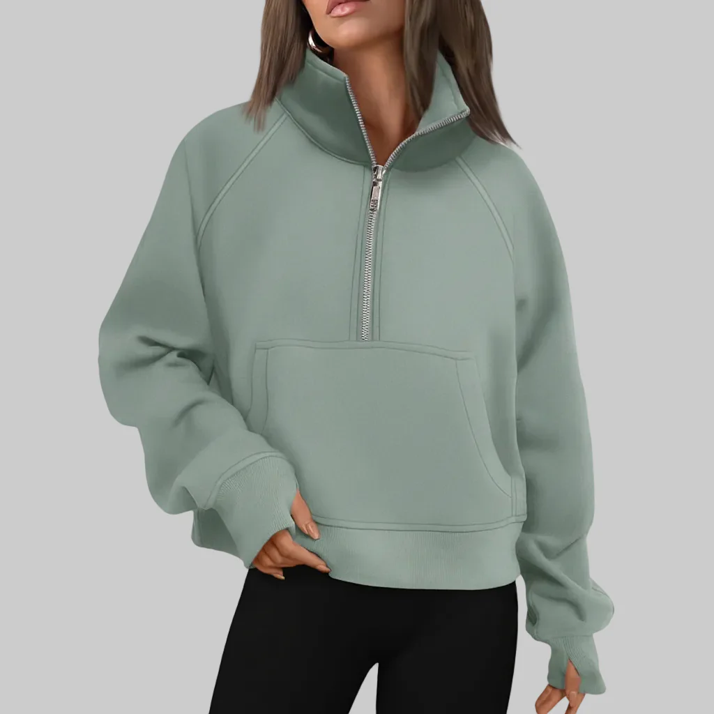 Cozy Sweatshirt Half Zip Fleece Cropped Pullover Women