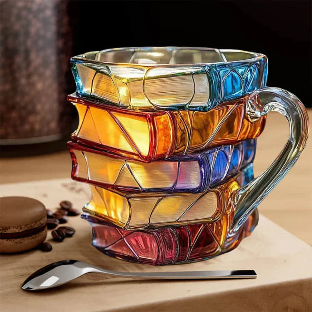 Coffee Mug Glass Book Design 3D Style Literary Gift Cup