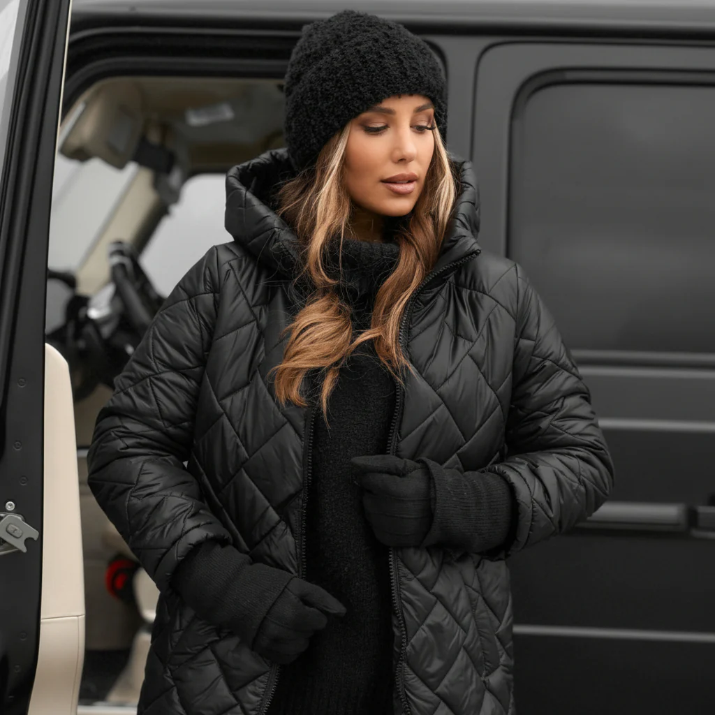 Quilted Hooded Jacket Cold Weather Warm Lightweight Stylish