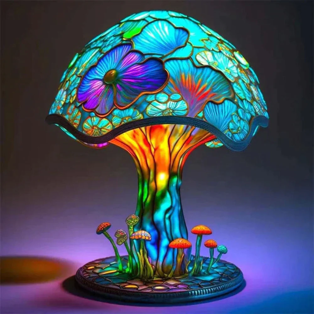 Table Lamp Glass Mushroom Style LED Ambient Resin Design Accent