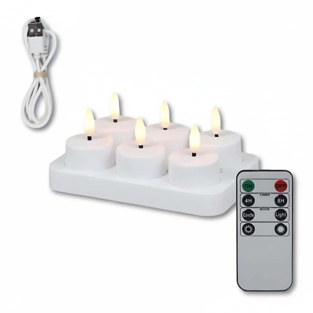 LED Candles Flameless Set Remote Timer USB Rechargeable