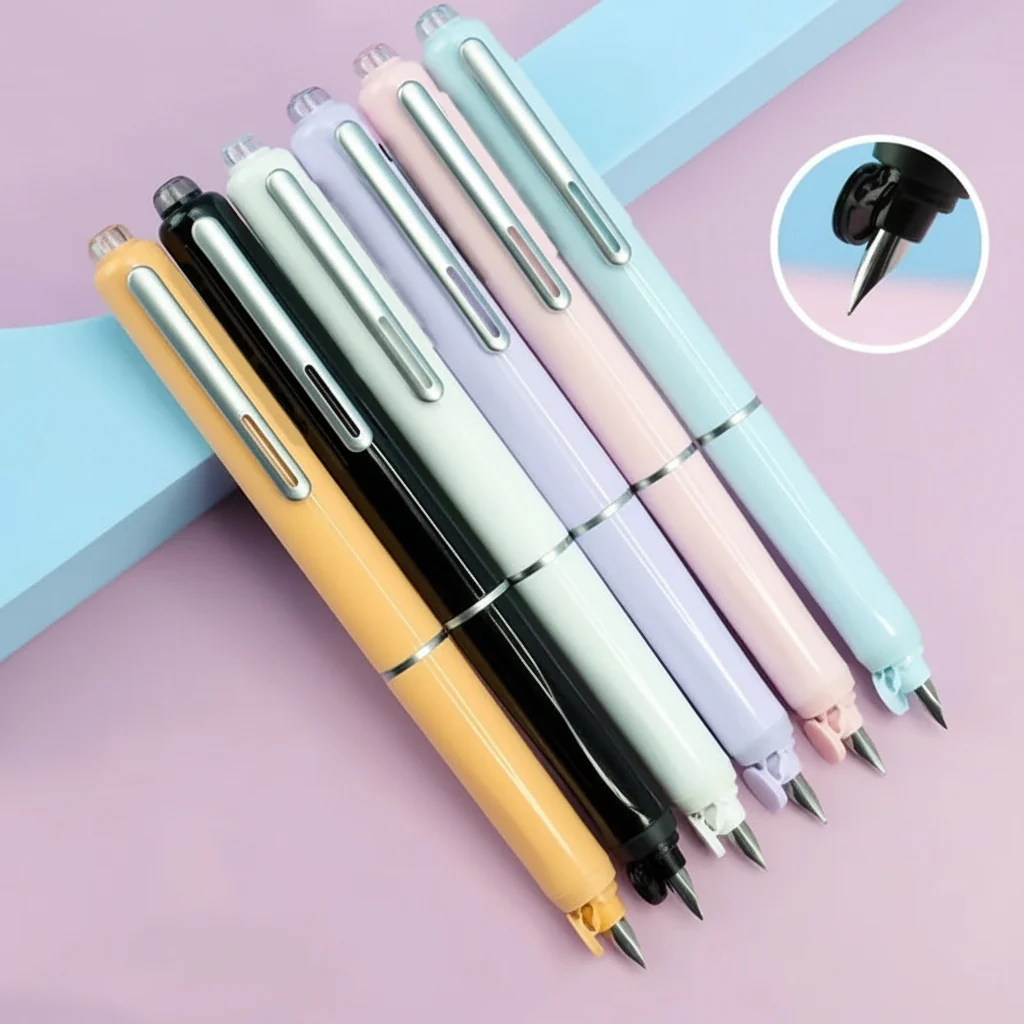 Fountain Pen Retractable Stainless Steel Refillable Writing Pen