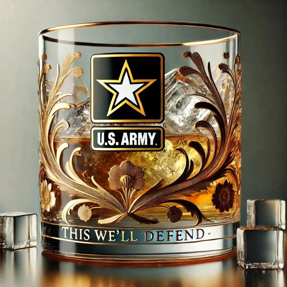 Whiskey Glass Military Veteran Gold Embossed Display Drinkware