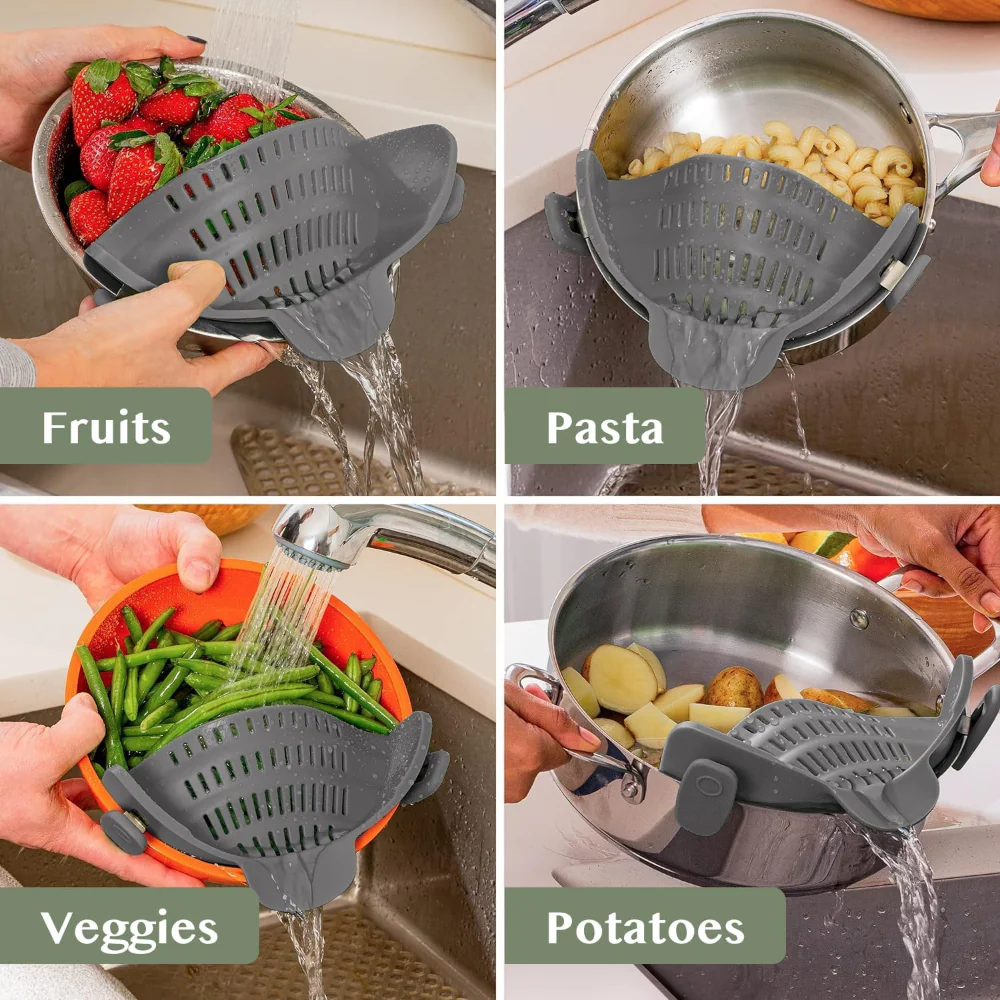 Kitchen Strainer Clip Style Pot Pasta Colander Silicone