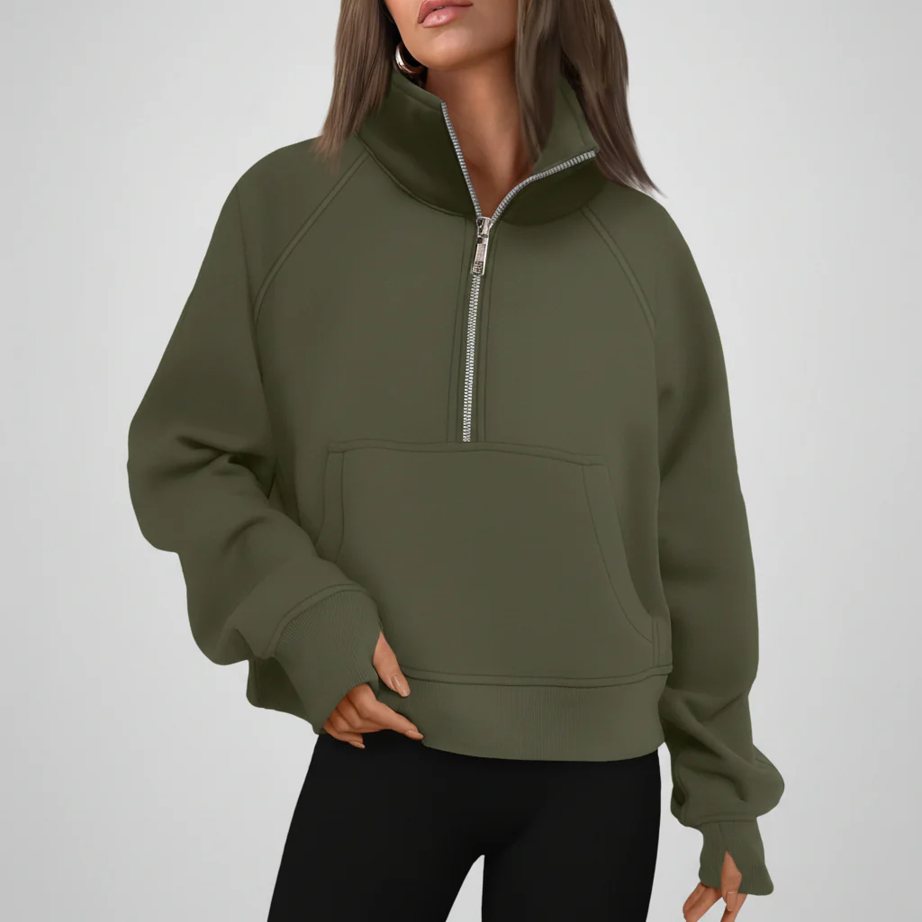 Cozy Sweatshirt Half Zip Fleece Cropped Pullover Women