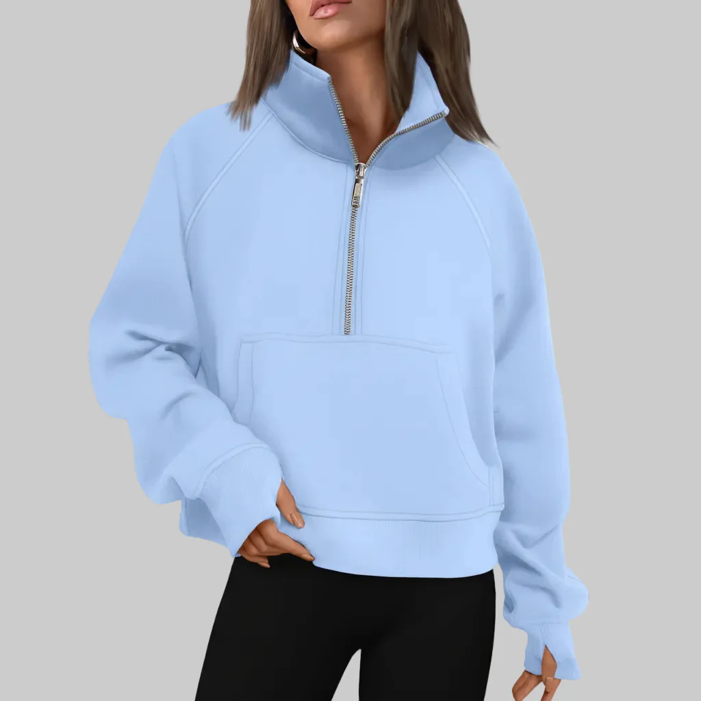 Cozy Sweatshirt Half Zip Fleece Cropped Pullover Women