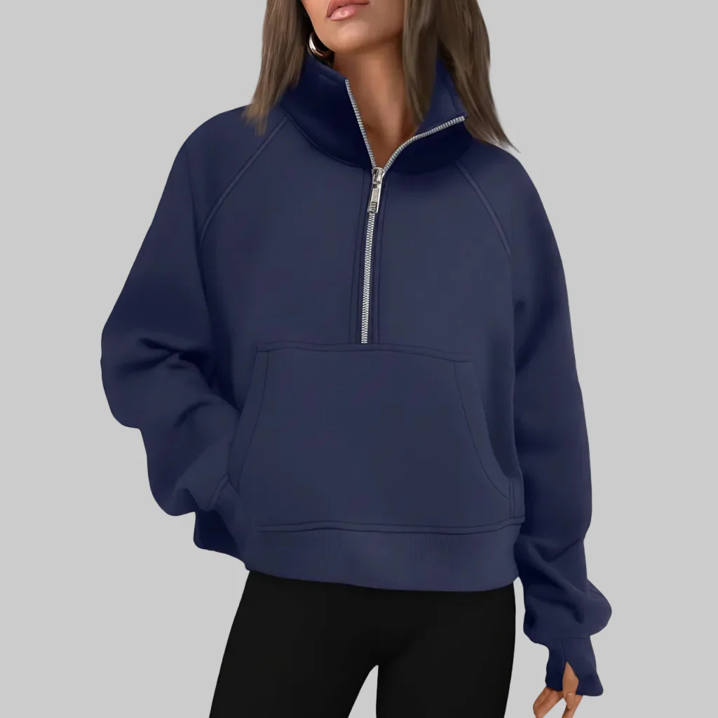 Cozy Sweatshirt Half Zip Fleece Cropped Pullover Women