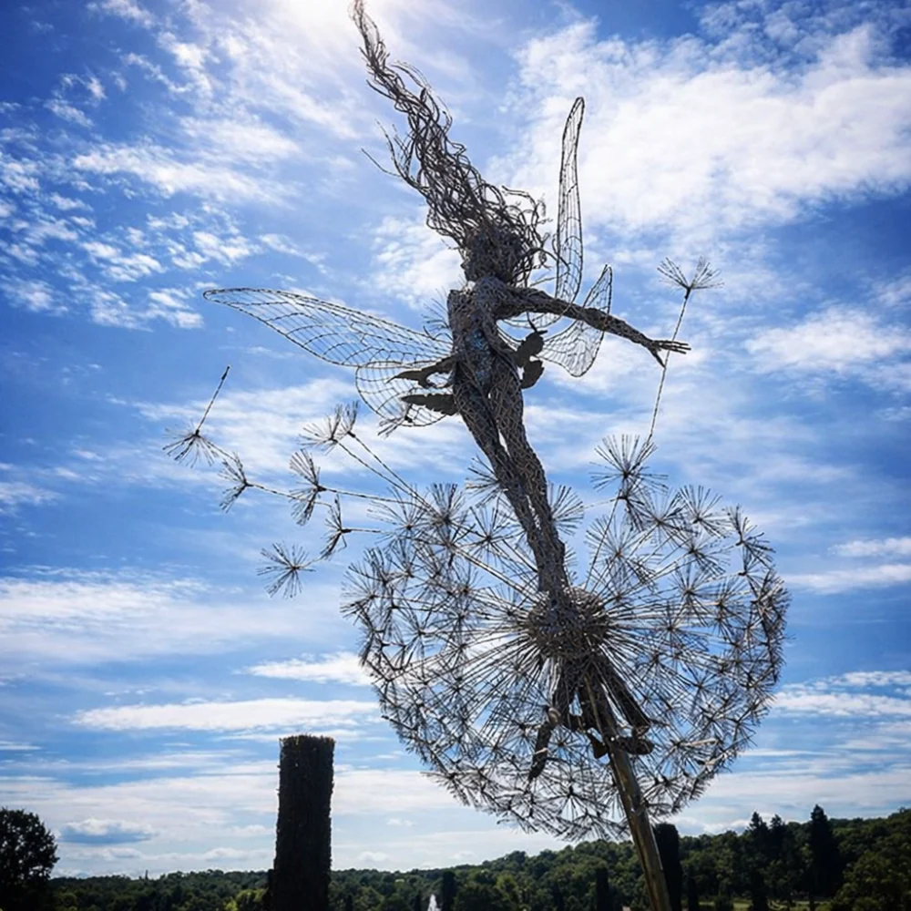 Garden Art Metal Fairy Outdoor Yard Sculpture Stake Mount