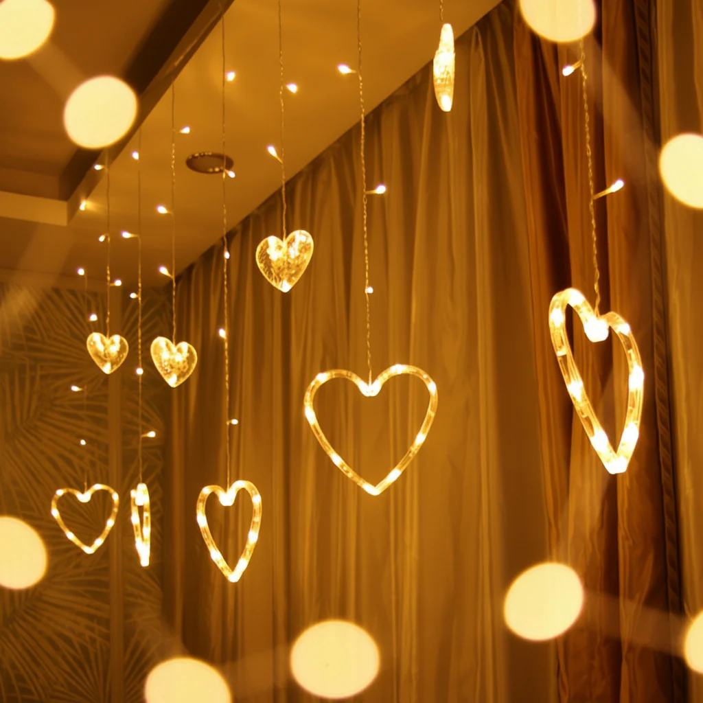 String Lights Heart Shaped Warm LED Window Decoration