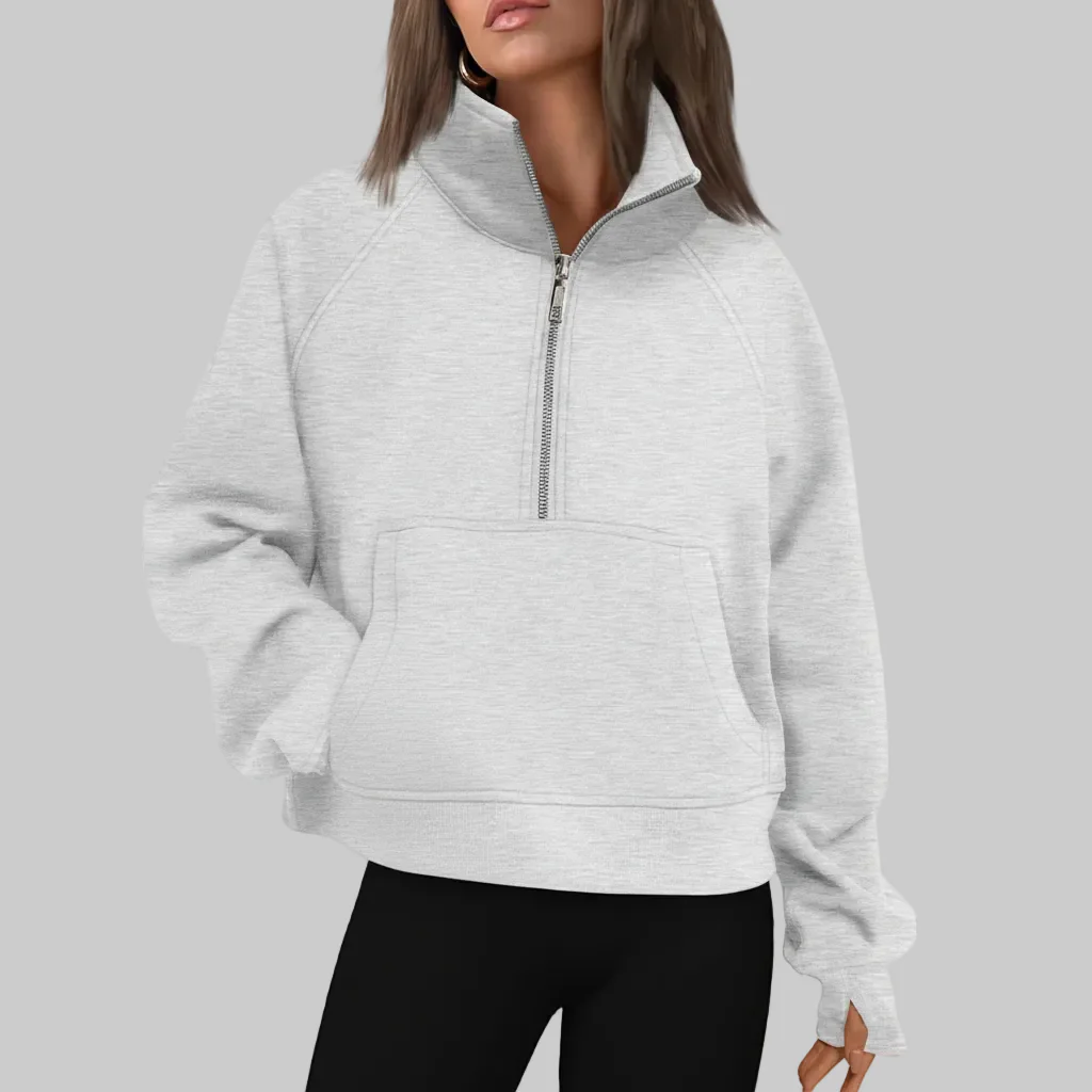 Cozy Sweatshirt Half Zip Fleece Cropped Pullover Women