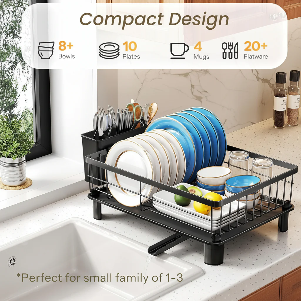 Dish Drying Rack Stainless Steel Compact Countertop Drainboard