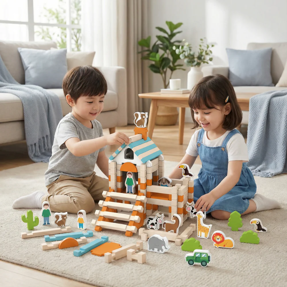 Kids Toys Montessori Wooden Building Blocks Playset